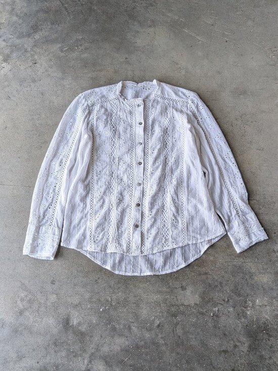 Sundance Tops - Sundance Coastal Boho White Eyelet Long Sleeve Blouse
